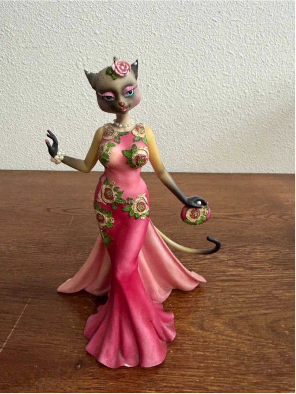 M Le Van Cat Lady Figurine Pink Dress Glam Cat Statue Anthropomorphic Vintage St